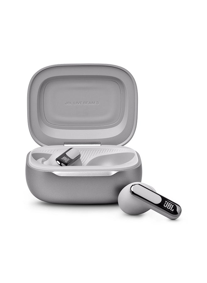 JBL - Live Beam 3 True Wireless Noise Cancelling Closed-Stick Earbuds Silver - Image 1