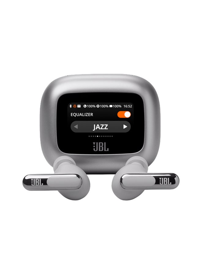 JBL - Live Beam 3 True Wireless Noise Cancelling Closed-Stick Earbuds Silver - Image 1