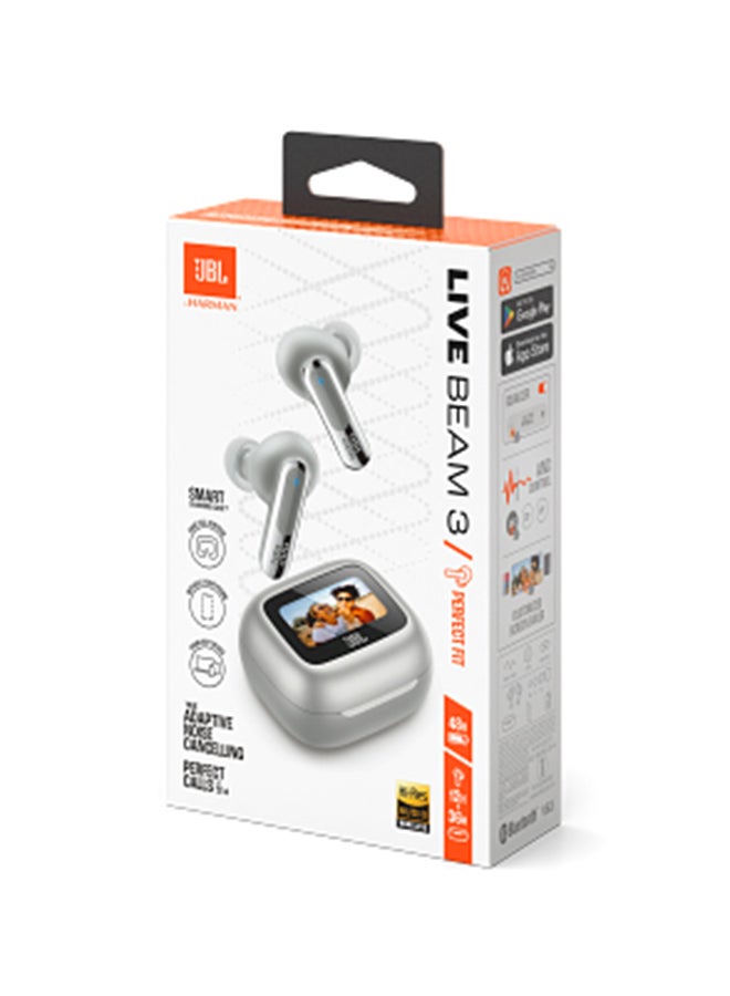 JBL - Live Beam 3 True Wireless Noise Cancelling Closed-Stick Earbuds Silver - Image 1