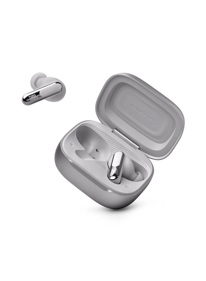 JBL - Live Beam 3 True Wireless Noise Cancelling Closed-Stick Earbuds Silver - Image 1