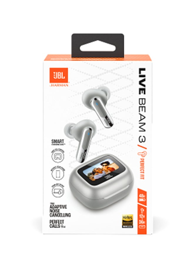 JBL - Live Beam 3 True Wireless Noise Cancelling Closed-Stick Earbuds Silver - Image 1