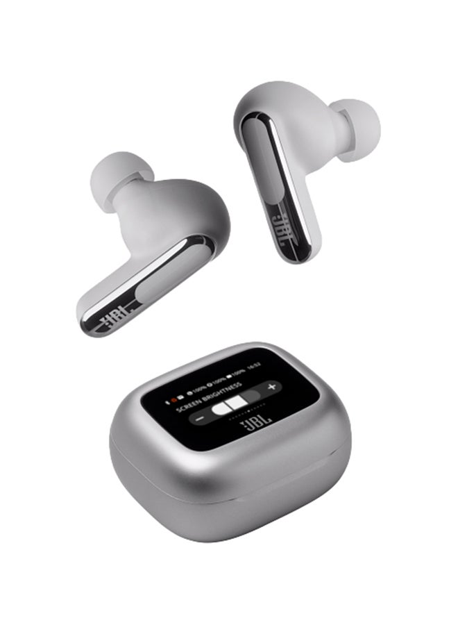 JBL - Live Beam 3 True Wireless Noise Cancelling Closed-Stick Earbuds Silver - Image 1
