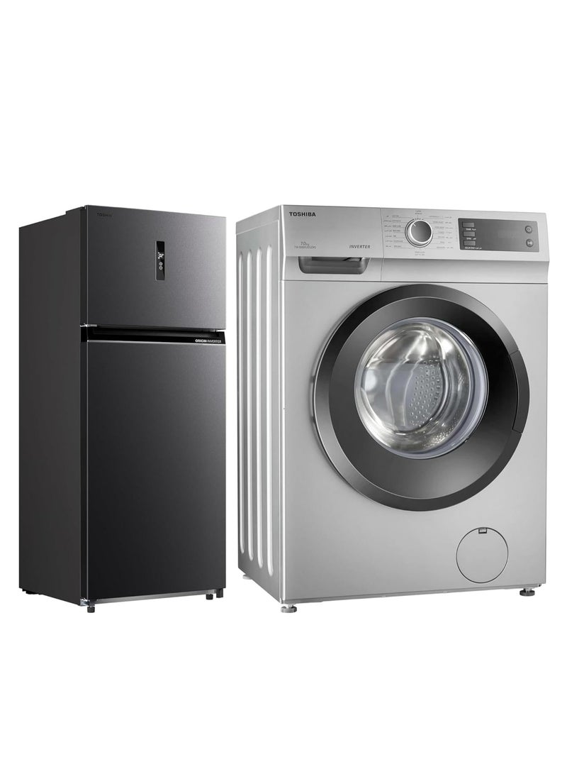 Toshiba - Refrigerator 535L No Frost & Washing Machine 7KG 1200 RPM - Inverter - Bundle GR-RT702WE-PMN(06) - TW-BJ80S2EG(SK) Grey - Image 1