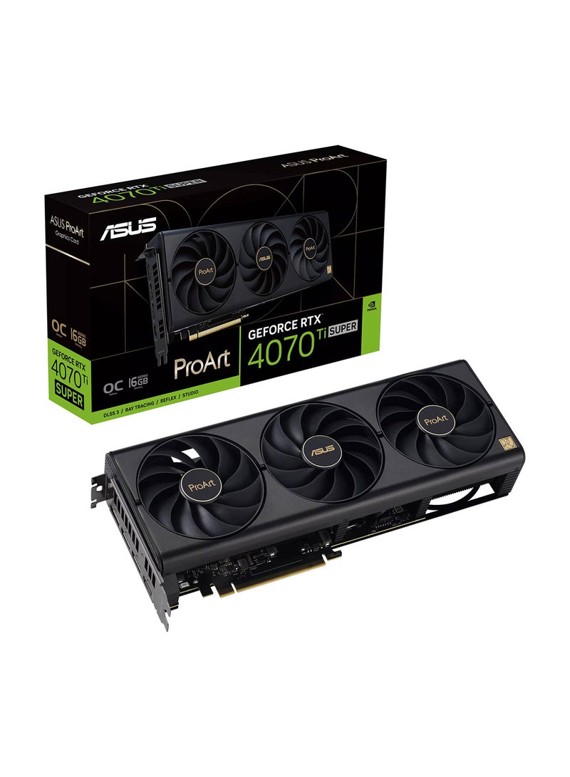ASUS - ProArt GeForce RTX 4070 Ti OC Graphics Card, 16GB GDDR6X 256-bit Memory, 2640 MHz Boost Clock, 8448 CUDA Cores, 21 Gbps Memory Speed, PCI Express 4.0, HDMI / DP | 90YV0KJ0-M0NA00 Black - Image 1