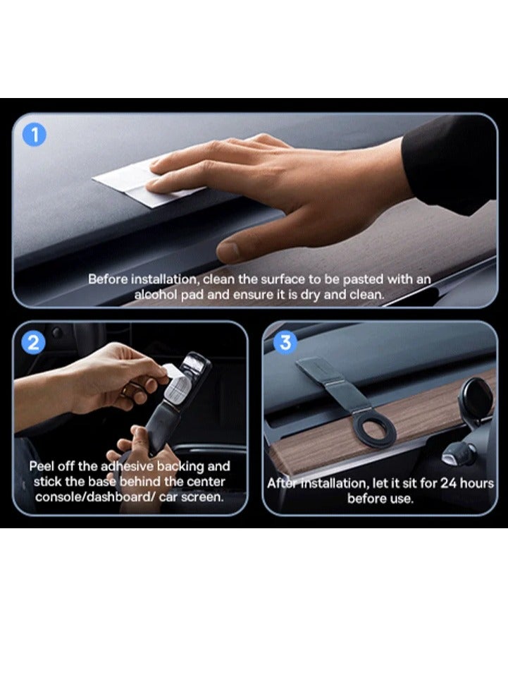 MagSafe Car Mount for Car Dashboard and Tesla Screen – Foldable Magnetic Phone Holder with Premium Metal and Leather Design – 360° Rotation, Strong Magnets for Secure Grip – Compatible with iPhone 16, 15, 14, 13, 12 Pro Max, Samsung Galaxy S25, S24, S23 – Universal Car Phone Holder for All Smartphones Black