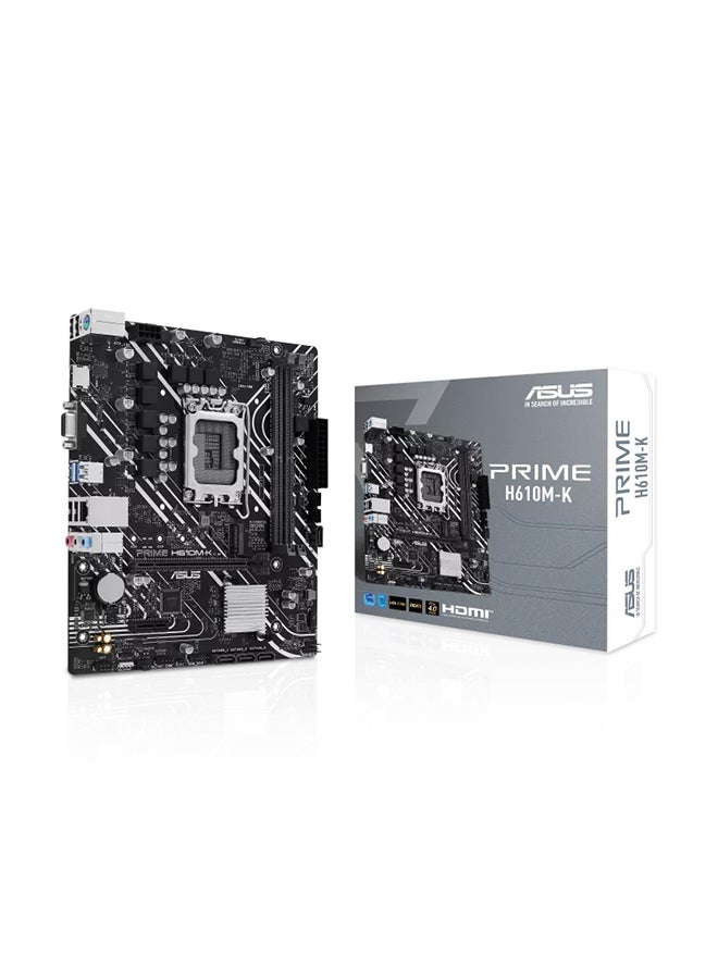 ASUS - Prime H610M-K Micro-ATX LGA 1700 Motherboard, Intel H610 Chipset, 2x DIMM DDR5 Slot, 96GB Max Memory, 1x M 2 Slots, 1x PCIe 4 0 x16 Slot, Realtek 1Gb Ethernet 90MB1GA0-M0EAY0 - Image 1