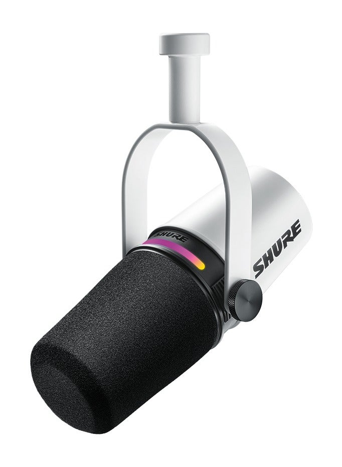 Shure - Podcast Microphone, Enhanced Audio, LED Touch Panel, USB-C & XLR Outputs, Auto Level Mode, Digital Pop Filter, Reverb Effects, Podcasting, Streaming, Recording MV7+W White - Image 1