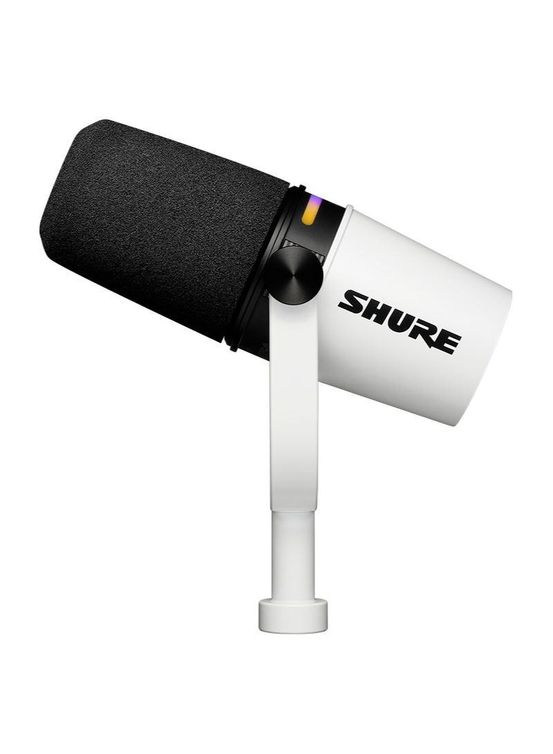 Shure - Podcast Microphone, Enhanced Audio, LED Touch Panel, USB-C & XLR Outputs, Auto Level Mode, Digital Pop Filter, Reverb Effects, Podcasting, Streaming, Recording MV7+W White - Image 1