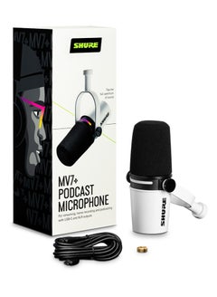 Shure Podcast Microphone, Enhanced Audio, LED Touch Panel, USB-C & XLR Outputs, Auto Level Mode, Digital Pop Filter, Reverb Effects, Podcasting, Streaming, Recording MV7+W White  - Image 2