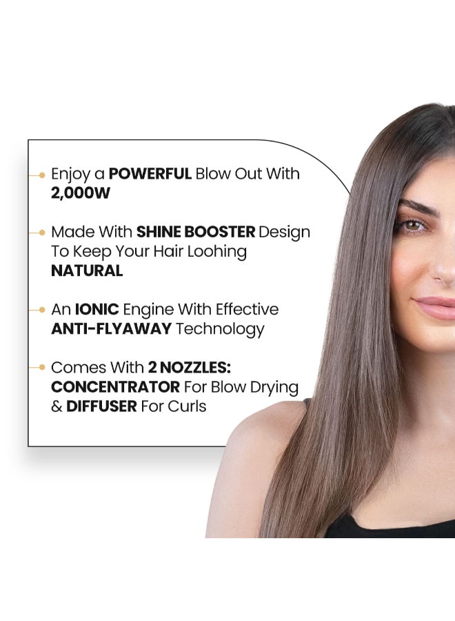 CLARA Powerful Blow Hairdryer With A Power Of Up To 2,000W Black - Image 2