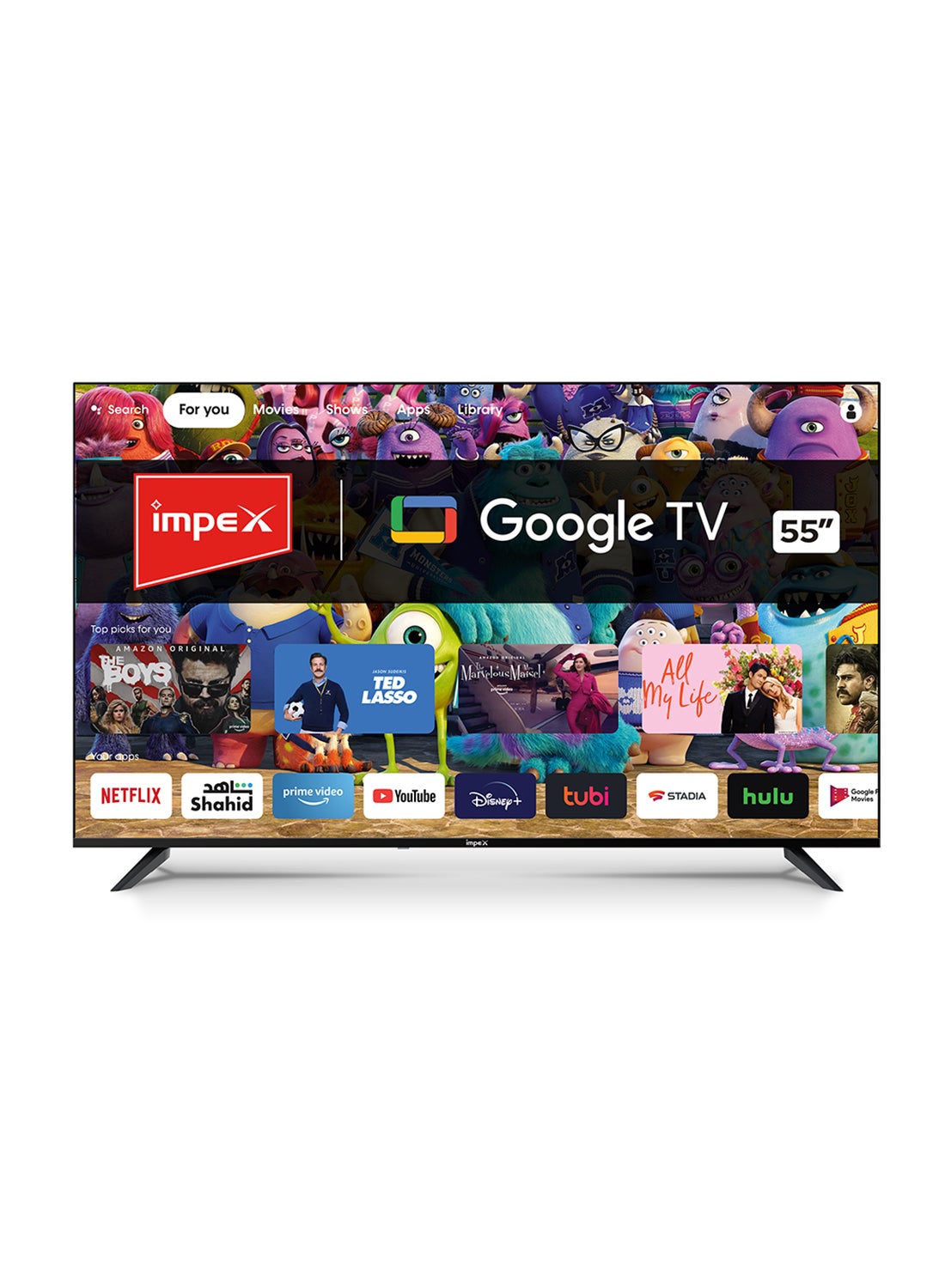 Impex 55 Inch 4K Ultra HD Smart LED Google TV With Free Wall Mount, Frameless Design, Dolby Vision Atmos And Dolby Audio, A+ Grade Panel, Support Wi-Fi, Bluetooth, Optical, HDMI ARC With eARC & USB Connectivity With Voice Remote evoQ 55S4RLC2 Black 