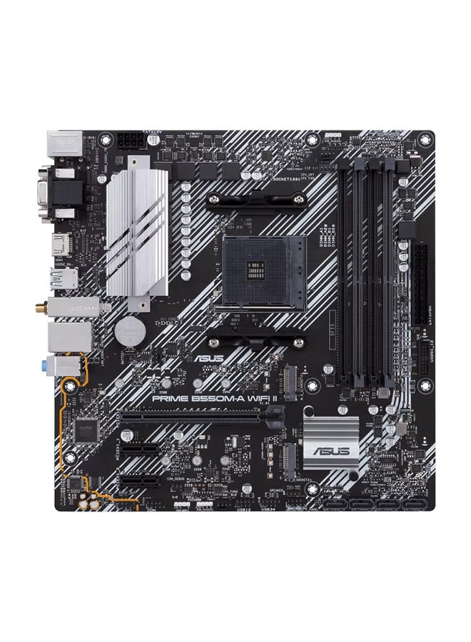 ASUS - Prime PRIME B550M-A WIFI II, AMD B550 (Ryzen AM4) micro ATX motherboard with 4*DDR4 DIMM, Dual M.2, PCIe 4.0, Wi-Fi 6, 1 Gb Ethernet, HDMI, DVI-D, D-Sub, SATA 6 Gbps, USB 3.2 Gen 2 Type-A, and Aura Sync RGB lighting | 90MB19X0-M0EAY0 Black - Image 1