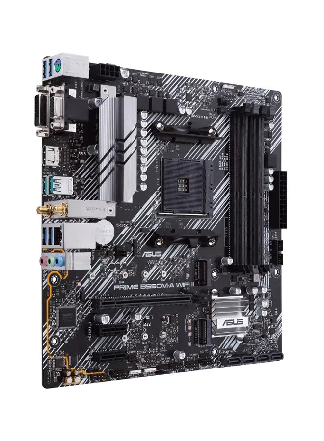 ASUS - Prime PRIME B550M-A WIFI II, AMD B550 (Ryzen AM4) micro ATX motherboard with 4*DDR4 DIMM, Dual M.2, PCIe 4.0, Wi-Fi 6, 1 Gb Ethernet, HDMI, DVI-D, D-Sub, SATA 6 Gbps, USB 3.2 Gen 2 Type-A, and Aura Sync RGB lighting | 90MB19X0-M0EAY0 Black - Image 1
