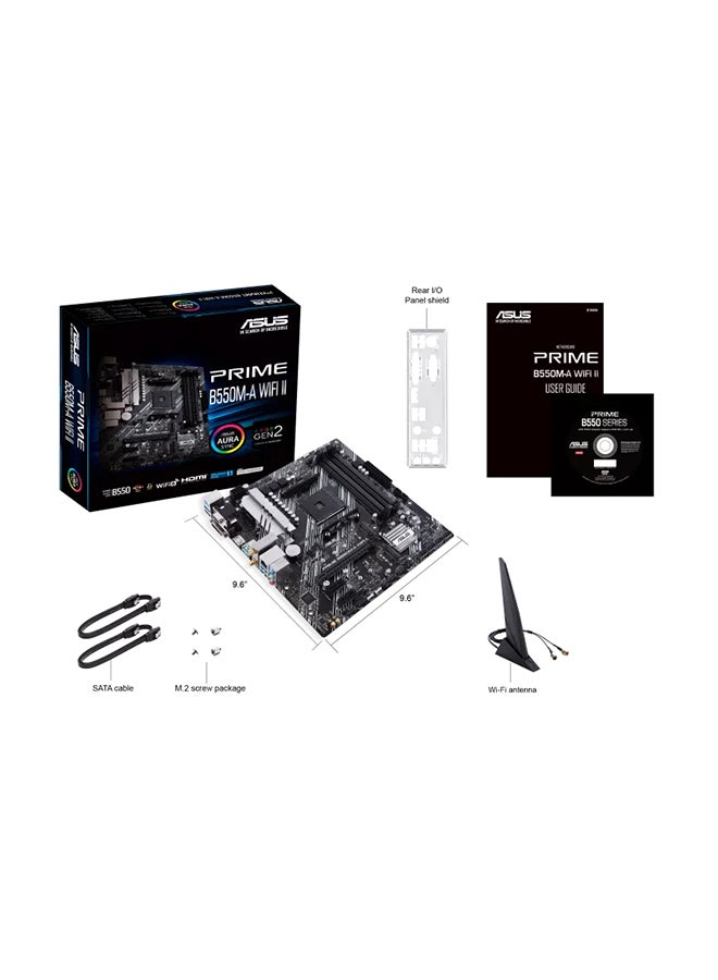 ASUS - Prime PRIME B550M-A WIFI II, AMD B550 (Ryzen AM4) micro ATX motherboard with 4*DDR4 DIMM, Dual M.2, PCIe 4.0, Wi-Fi 6, 1 Gb Ethernet, HDMI, DVI-D, D-Sub, SATA 6 Gbps, USB 3.2 Gen 2 Type-A, and Aura Sync RGB lighting | 90MB19X0-M0EAY0 Black - Image 1