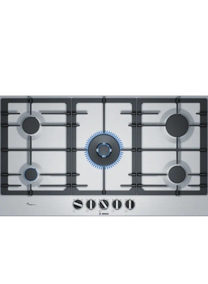BOSCH Built in hob 90 cm 5 burner Series 6 Pan Support Cast iron Stainless steel Frameless PCR9A5B90 PCR9A5B90 Silver - Image 1