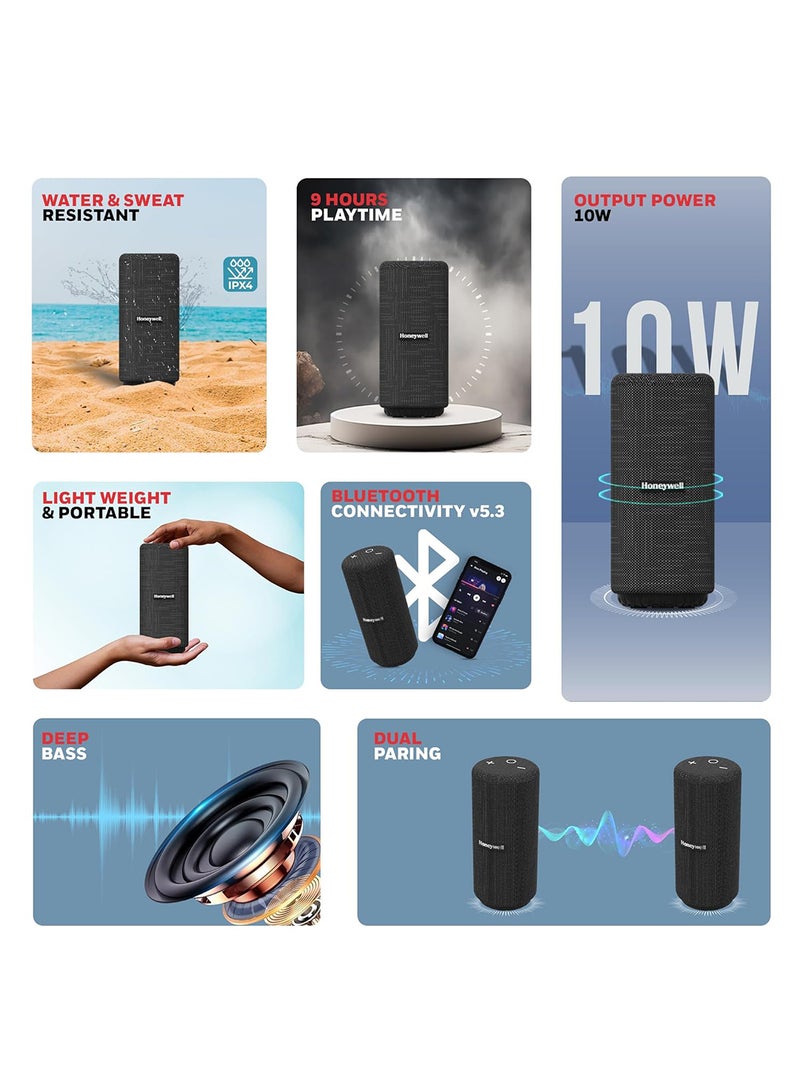 هوني ويل Suono P300 10W 5.3 Bluetooth Speaker,9H Playtime, Deep Bass,IPX 4,TWS Feature,Fast Charging,SD Card,USB,AUX,Built-In Mic&52mm Drivers,2 Yrs Manufacturer Warranty Black  - Image 4