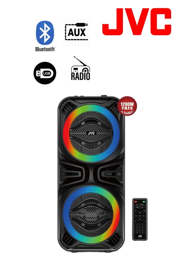 JVC - Portable Bluetooth Party Speaker | 1200W PMPO Powerfull Output | 3 Hours Battery backup | Builds In Sound Sensitive LED lights With Portable Microphone XS-N2124PB Black - Image 1