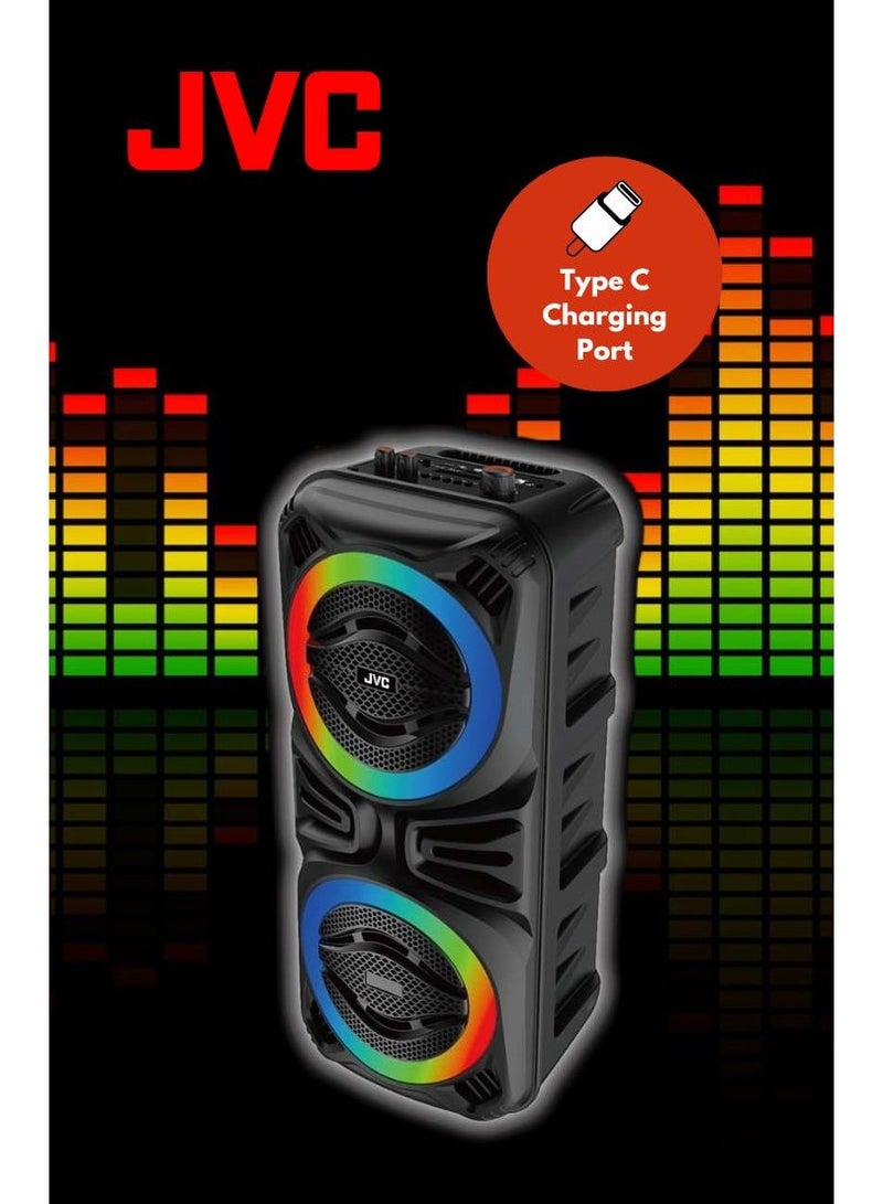 JVC - Portable Bluetooth Party Speaker | 1200W PMPO Powerfull Output | 3 Hours Battery backup | Builds In Sound Sensitive LED lights With Portable Microphone XS-N2124PB Black - Image 1