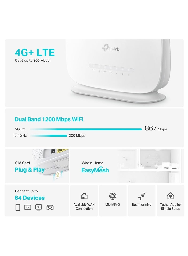 تي بي لينك جهاز التوجيه Archer MR505 4G+ Cat6 AC1200 اللاسلكي ثنائي النطاق Gigabit  - Image 4