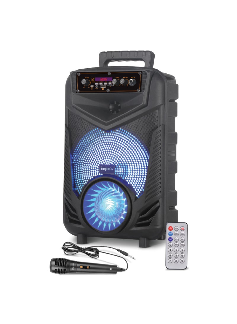 Impex Portable 1000W PMPO Trolley Speaker With Mic And Remote Control, Rechargeable 1800mAH Battery, LED Display And LED Fire Light, SD Card, FM Radio, Bluetooth And Aux- Black - Image 1
