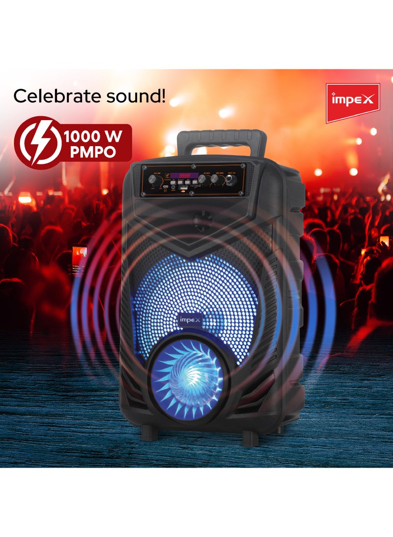 Impex Portable 1000W PMPO Trolley Speaker With Mic And Remote Control, Rechargeable 1800mAH Battery, LED Display And LED Fire Light, SD Card, FM Radio, Bluetooth And Aux- Black - Image 3