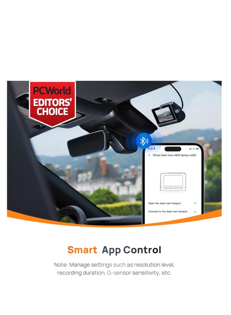 A810 Front And Rear Car Dash Cam With 4K Resolution