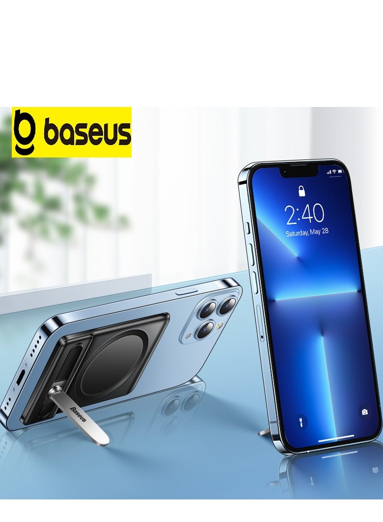 Baseus Foldable Magnetic Phone Holder Stand for iPhone 15/15 Plus/15 Pro/15 Pro Max, 14 13 12 Pro Max Flexible Adjustable Desktop Cell Phone Holder Bracket (MagSafe Compatible) Black  - Image 1