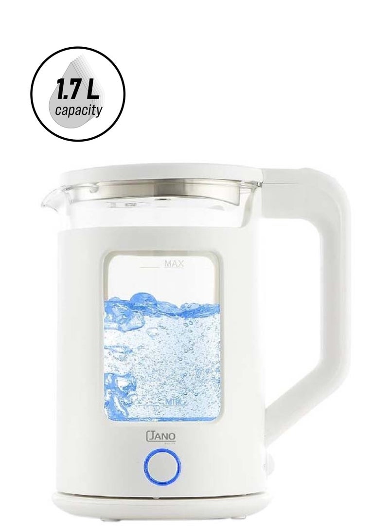 Jano - Electric Glass Kettle LED Color Indicator With Self-Off Function And Water Level Indicator 1.7 L 1500 W JN03201 White - Image 1