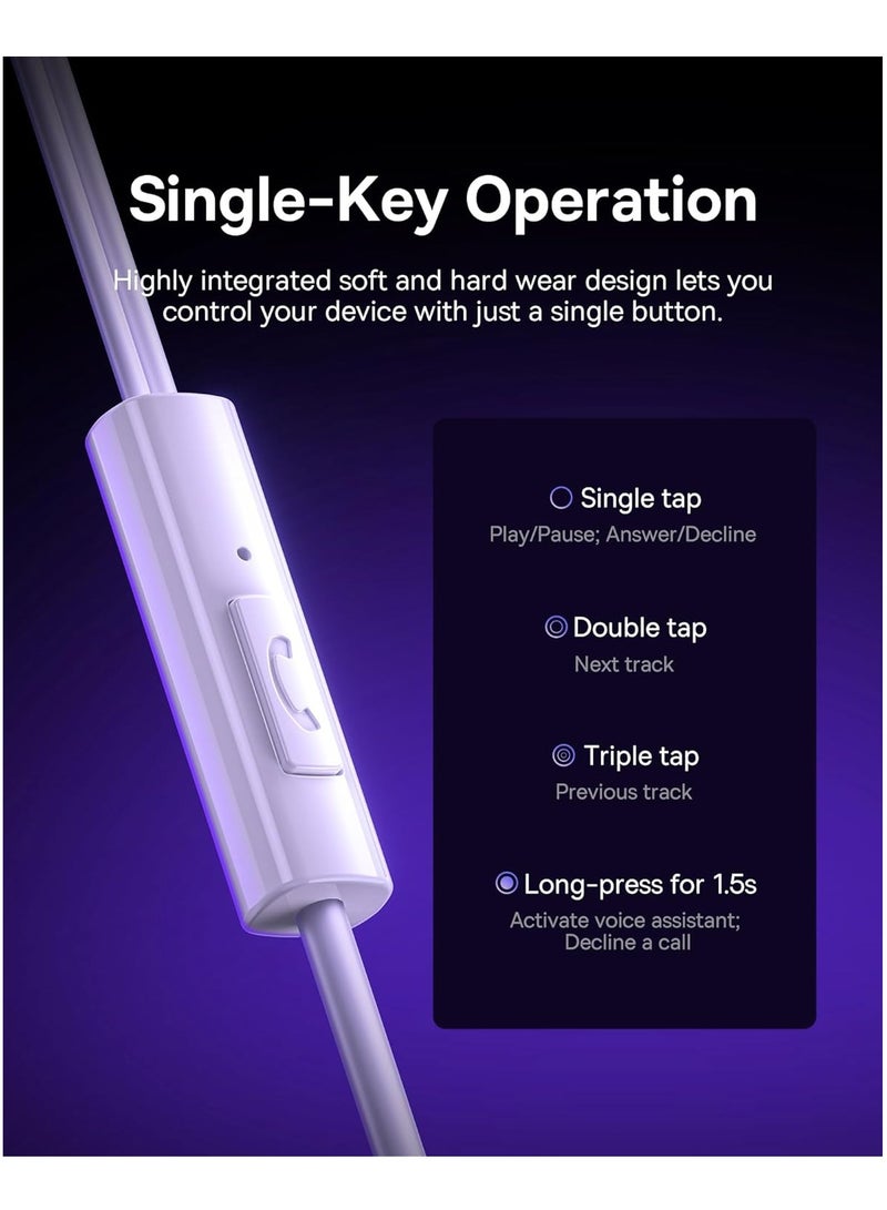 Baseus - USB C Headphone, Wired Earbuds with Microphone, Type C Headphones In-ear for iPhone 15 Pro Max, iPad Pro/Air, MacBook Pro/Air, Samsung S24 Ultra, Samsung S23 ultra, S22+ Redmi Note 13 & More White - Image 1