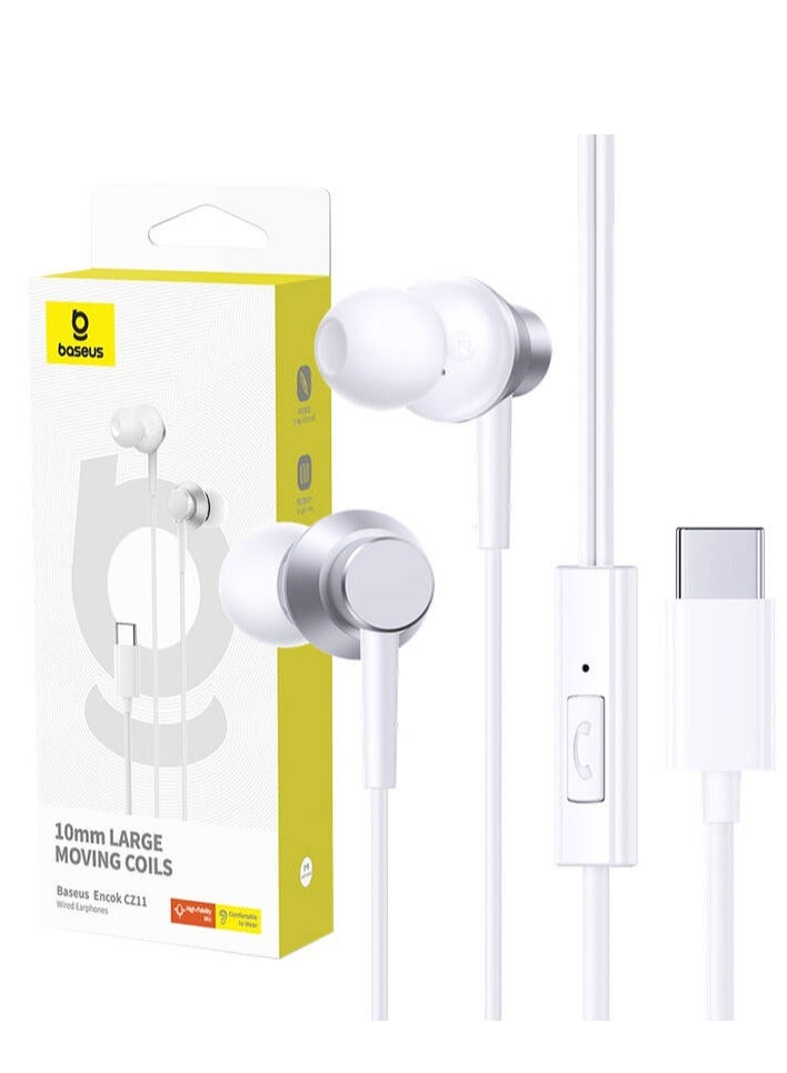 Baseus - USB C Headphone, Wired Earbuds with Microphone, Type C Headphones In-ear for iPhone 15 Pro Max, iPad Pro/Air, MacBook Pro/Air, Samsung S24 Ultra, Samsung S23 ultra, S22+ Redmi Note 13 & More White - Image 1