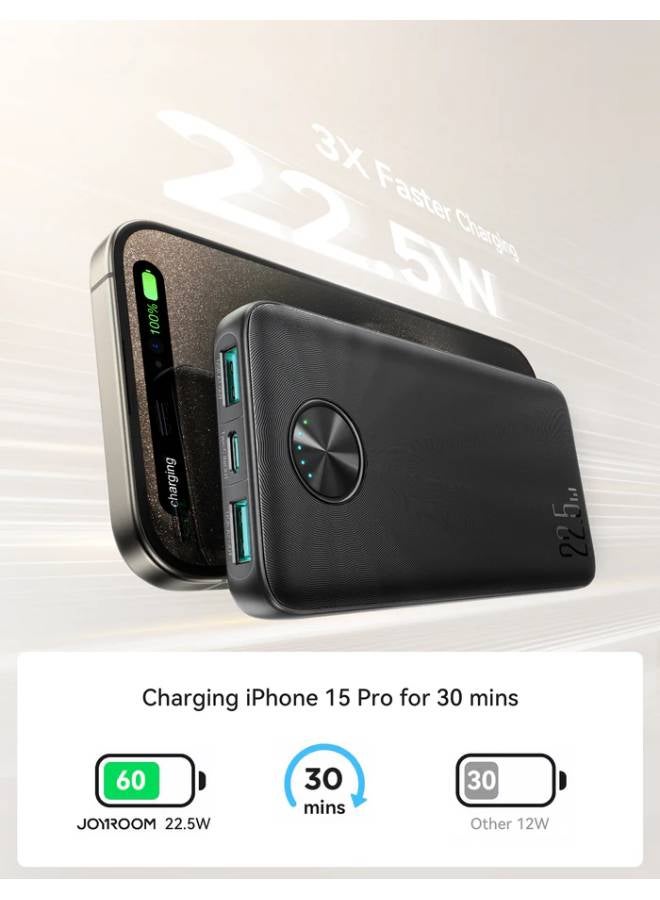 JOYROOM - 10000 mAh 22.5W External Battery JR-PBF15,  Power Bank with 3 Ports, Fast Charging for iPhone 15 14 13 Pro, Huawei, iPad Pro/Air, Samsung Galaxy and Plus Encore, Black - Image 1