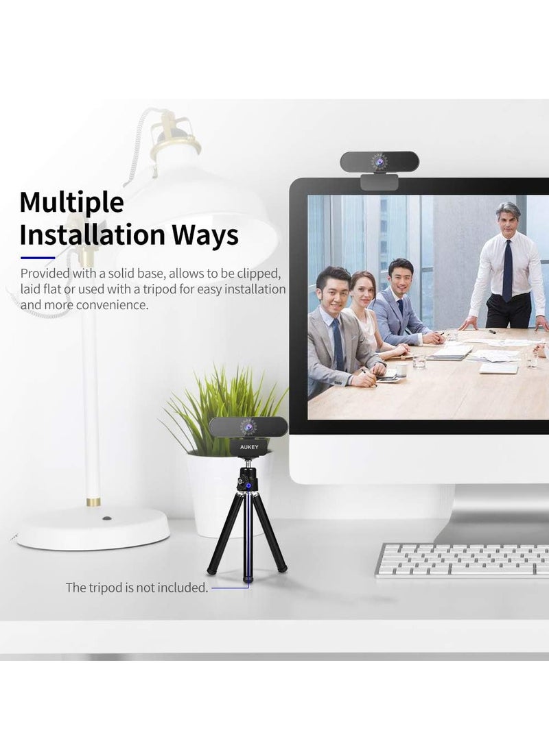 Aukey - 1080P Webcam Full HD 2 Mega Pixel With Dual Microphone, Auto focus, 30 FPS, Wide Angle 110 Black - Image 1