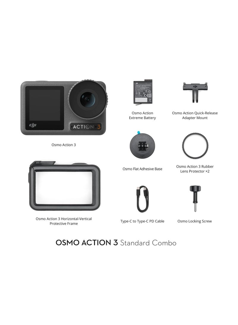dji - Osmo Action 3 Standard Combo, Waterproof Action Camera 4K with Super-Wide FOV, 10-Bit Color Depth, Stabilization, Long-Lasting 160 Mins, Dual Touchscreens, Mini Action Camera For Outdoor, Travel - Image 1