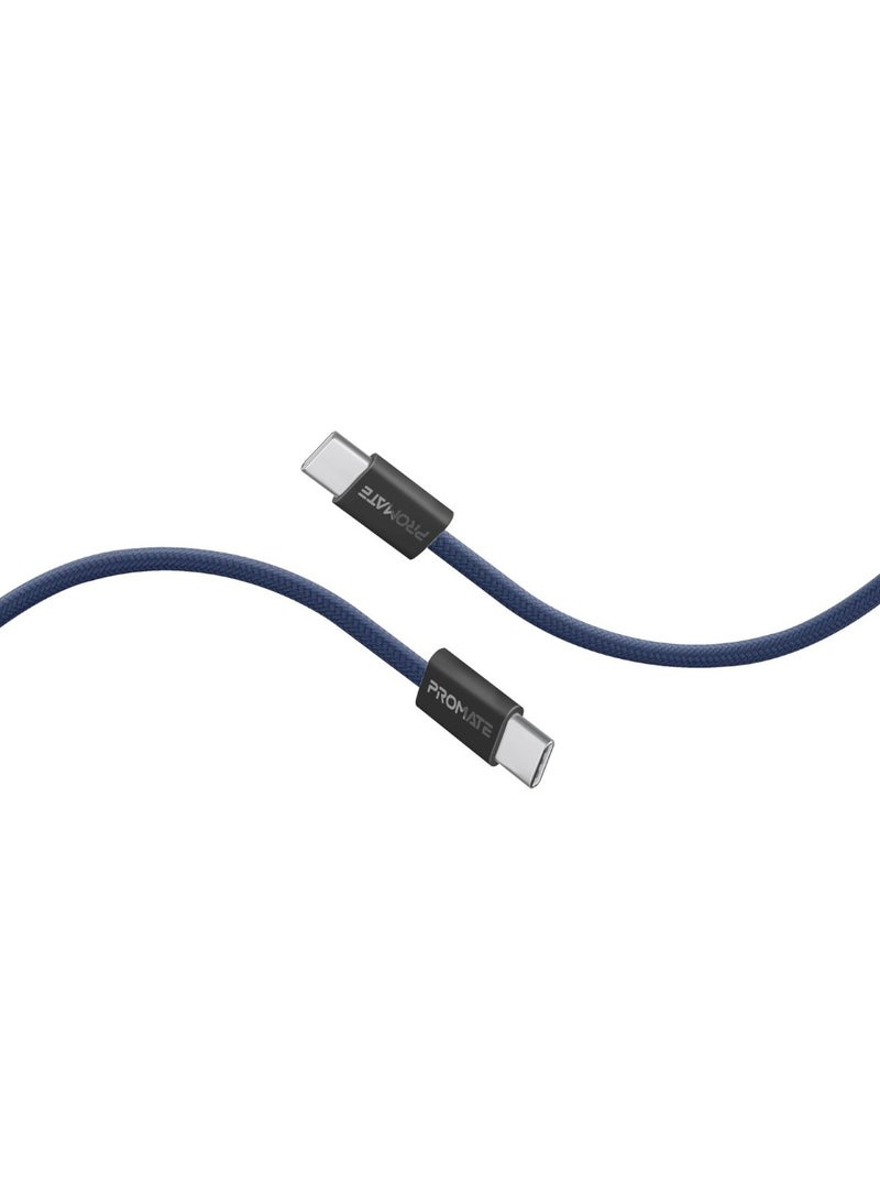 PROMATE USB-C to USB-C Cable, Premium 60W Power Delivery Fast Charging Cable with 480Mbps Data Sync and 200cm Anti-Tangle Nylon Braided Cord for iPhone 16, Galaxy S25, iPad Air, Dell XPS 17, EcoLine-CC201 - Navy  - Image 1