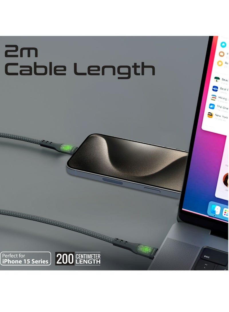 بروميت Usb-C To Usb-C Cable, Premium 60W Power Delivery Type-C Cable With Transparent Shells, 480Mbps Data Sync And 200Cm Nylon Braided Cord For iPhone 17, Galaxy S25, Macbook Pro M3, Transline-Cc200 - Black - Image 4