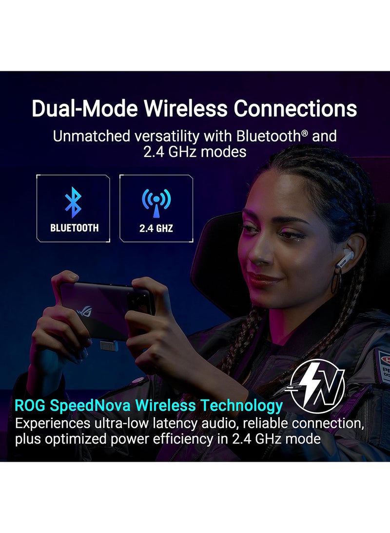 ASUS ROG Cetra True Wireless SpeedNova Gaming Headphones, 2.4 GHz & Bluetooth 5.3, ROG SpeedNova, 24-bit 96 kHz Audio, AI Microphones, Adaptive ANC, 46H Battery Life, Moonlight White | 90YH03Y0-BTUA10  - Image 2