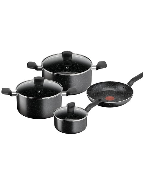 TEFAL Cookware Set | Dark Stone 7 pc Cooking Set | Non-stick | stewpots 22/24 cm+lids | saucepan 16 cm | frypan 24 cm | B491S785 black 6.91cm