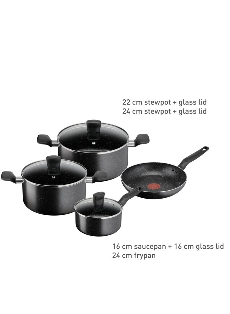 Tefal - TEFAL Cookware Set | Dark Stone 7 pc Cooking Set | Non-stick | stewpots 22/24 cm+lids | saucepan 16 cm | frypan 24 cm | B491S785 black 6.91cm - Image 1