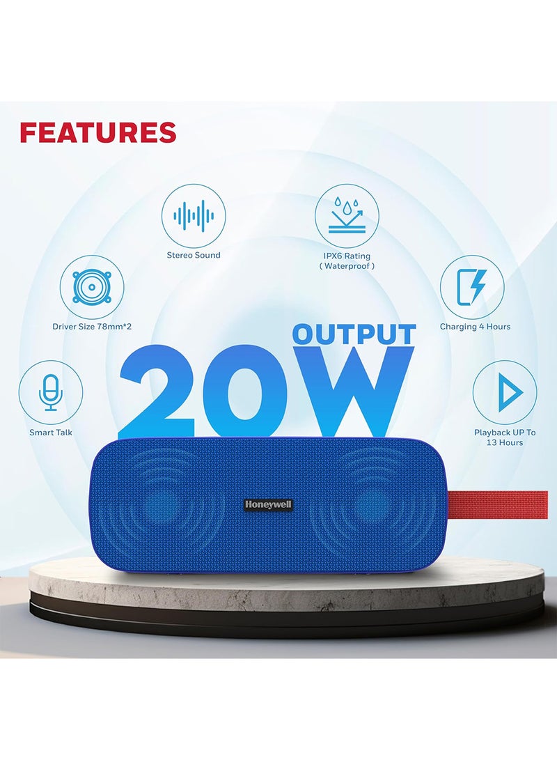 هوني ويل Trueno U300 20W 5.3 Bluetooth Speaker,Deep Bass Radiators,13H Playtime,IPX 6,TWS Feature,SD Card,USB Type-C Port,AUX,Built-in Mic and 78mm*2 Drivers, 3Yrs Manufacturer Warranty Blue  - Image 2