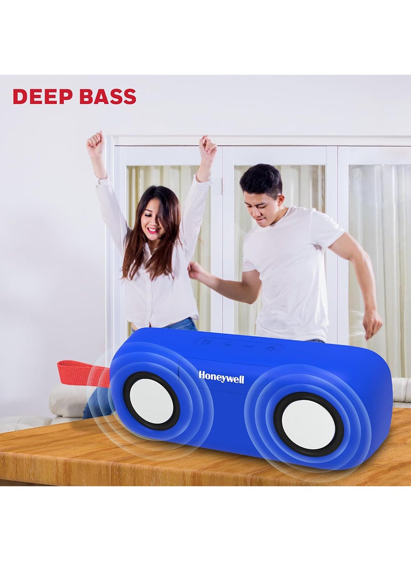 هوني ويل Trueno U300 20W 5.3 Bluetooth Speaker,Deep Bass Radiators,13H Playtime,IPX 6,TWS Feature,SD Card,USB Type-C Port,AUX,Built-in Mic and 78mm*2 Drivers, 3Yrs Manufacturer Warranty Blue  - Image 5