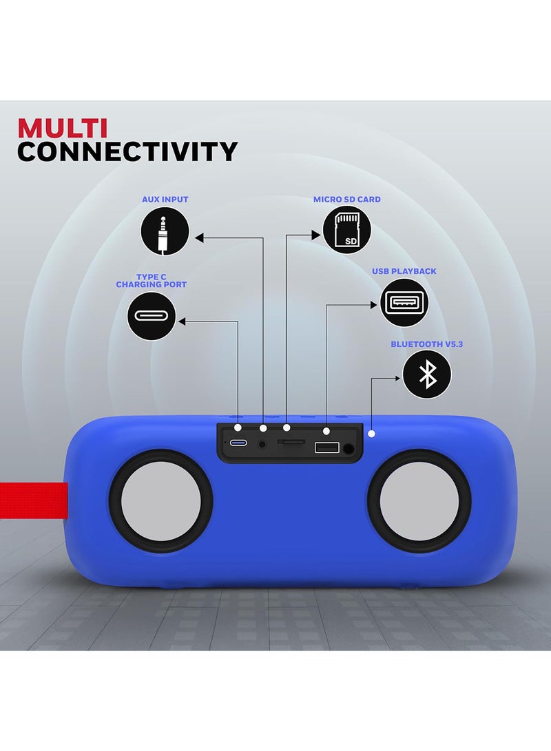 هوني ويل Trueno U300 20W 5.3 Bluetooth Speaker,Deep Bass Radiators,13H Playtime,IPX 6,TWS Feature,SD Card,USB Type-C Port,AUX,Built-in Mic and 78mm*2 Drivers, 3Yrs Manufacturer Warranty Blue  - Image 4