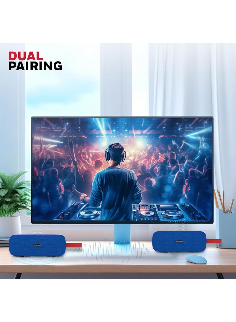 هوني ويل - Trueno U300 20W 5.3 Bluetooth Speaker,Deep Bass Radiators,13H Playtime,IPX 6,TWS Feature,SD Card,USB Type-C Port,AUX,Built-in Mic and 78mm*2 Drivers, 3Yrs Manufacturer Warranty Blue - Image 1