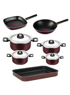 Tefal Armatal Cooking Set 11 Stewpot With Wok Pan With Grill Pan With Oven Tray Burgundy 18-22-26-30-28-26-30cm  - Image 1