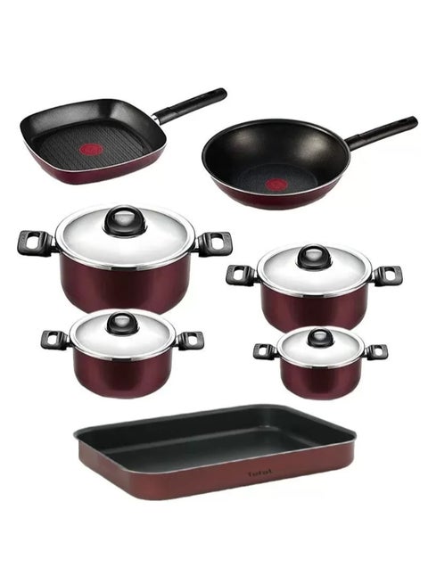Armatal Cooking Set 11 Stewpot With Wok Pan With Grill Pan With Oven Tray Burgundy 18-22-26-30-28-26-30cm