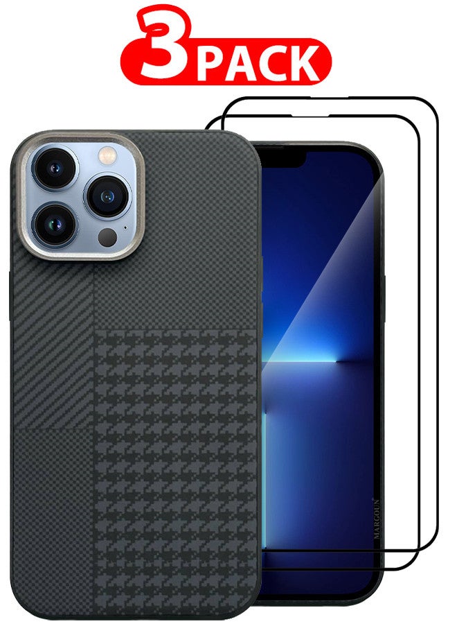 Case Cover For iPhone 13 Pro Max And 2 Screen Protectors 2024 New Pattern Aramid Carbon Fiber Phone Case Slim And Light Design MIX1