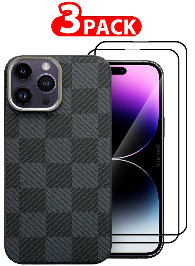 MARGOUN Case Cover For iPhone 14 Pro Max And 2 Screen Protectors 2024 New Pattern Aramid Carbon Fiber Phone Case Slim And Light Design MIX3 - Image 1