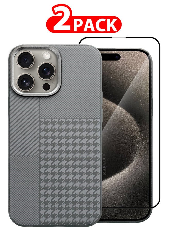 مارجون Case Cover For iPhone 15 Pro And Screen Protector 2024 New Pattern Aramid Carbon Fiber Phone Case Slim And Light Design MIX2 - Image 1