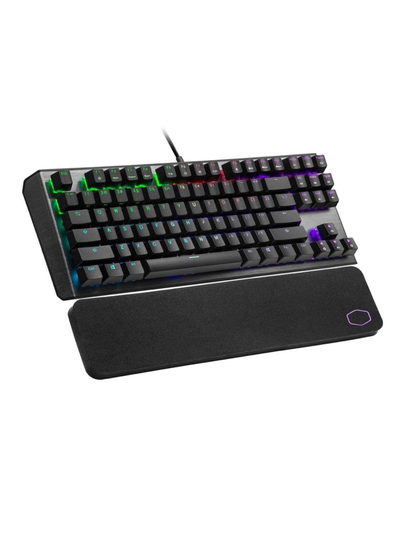 كولر ماستر لوحة مفاتيح ميكانيكية للألعاب بدون مفاتيح V2 مع إضاءة خلفية RGB وعناصر تحكم سريعة ولوحة علوية من الألومنيوم CK-530-GKTL1-AE