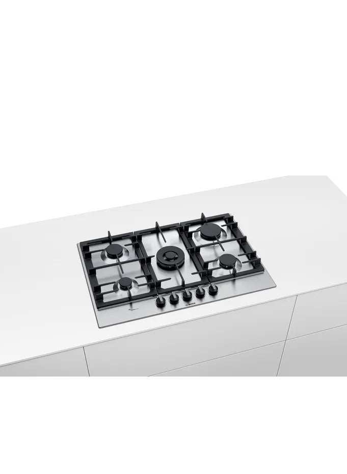 BOSCH - Built in hob 75 cm 5 burner Series 6 Pan Support Cast iron Stainless steel Frameless PCQ7A5B90 PCQ7A5B90 Silver - Image 1