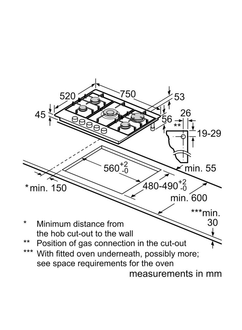 BOSCH - Built in hob 75 cm 5 burner Series 6 Pan Support Cast iron Stainless steel Frameless PCQ7A5B90 PCQ7A5B90 Silver - Image 1